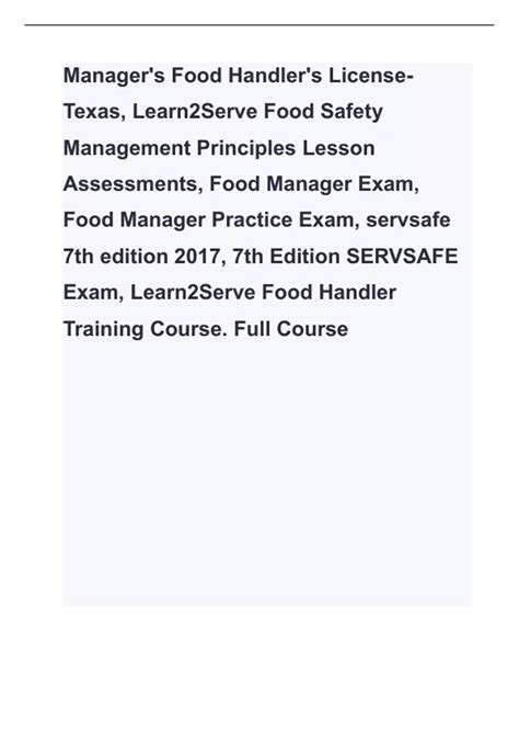 Manager's Food Handler's License Texas, Learn2Serve Food Safety ...