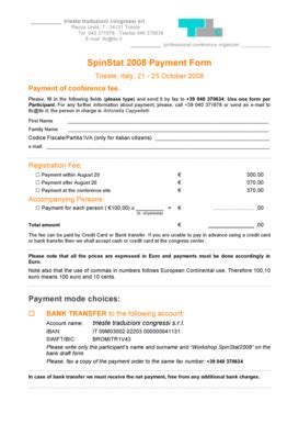 Fillable Online spinstat2008 ts infn SpinStat 2008 Payment Form ...