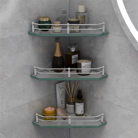 SNC 12"-inch Glass Bathroom Corner Shelf Set (Glossy, 2-Pieces ...