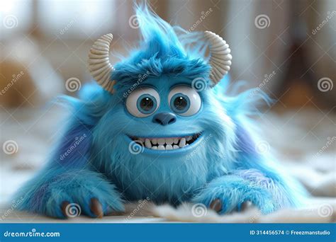 Sulley from Monsters Inc is Laying on a Bed and Smiling Stock Photo ...