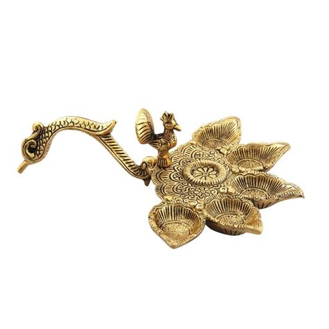Buy Vaishnavi Marble handicraft Antique Gold Plated Diya with Peacock ...