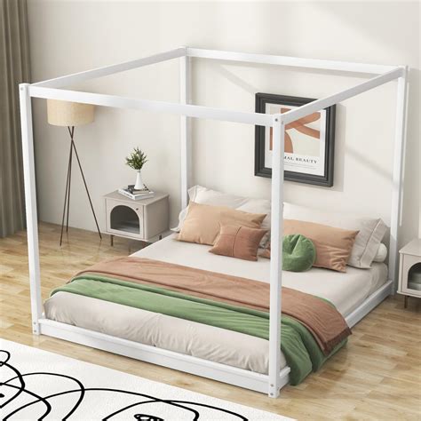 Amazon.com: i-POOK Canopy Bed, King Size Floor Bed Frame with Center ...