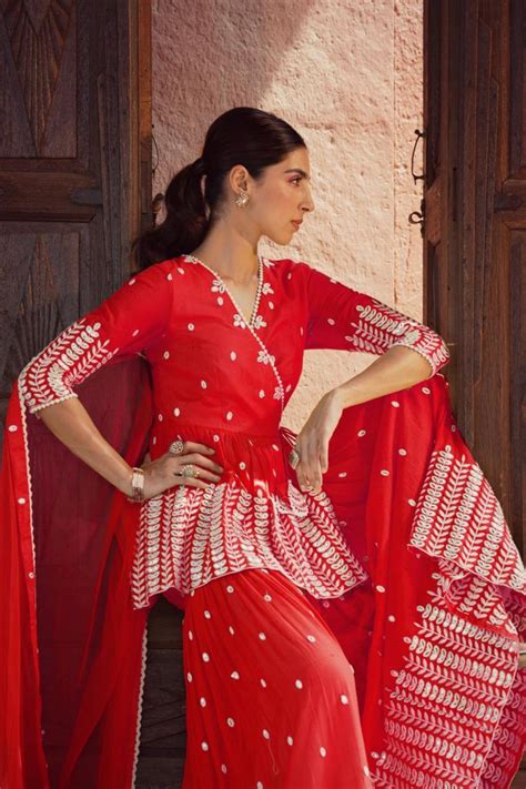 Preevin - Red Leaf Sharara Set - Elahe