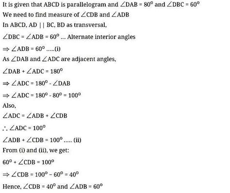 In the adjoining figure, ABCD is a parallelogram in which angle DAB =80 ...