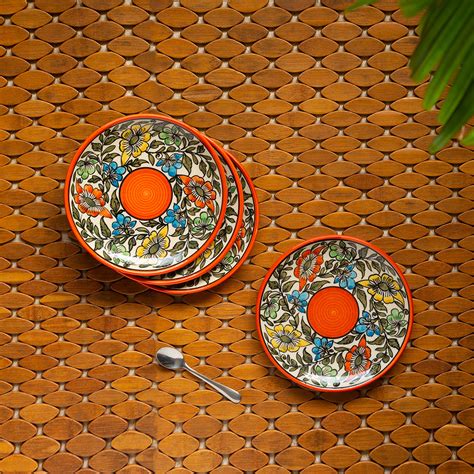 'Mughal Bagheecha' Hand-painted Ceramic Side/Quarter Plates (Set of 4 ...