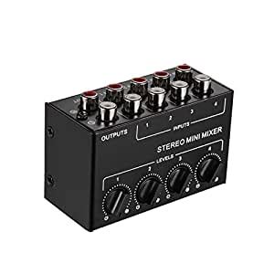 Adium Mini Stereo Audio Mixer with 4-Channel RCA Inputs Separate Volume ...