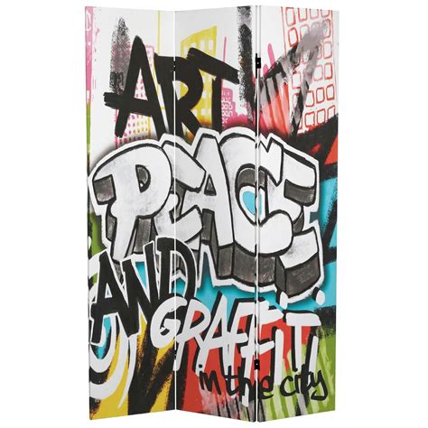 Oriental Furniture 6 ft. Tall Double Sided Graffiti Canvas Room Divider ...