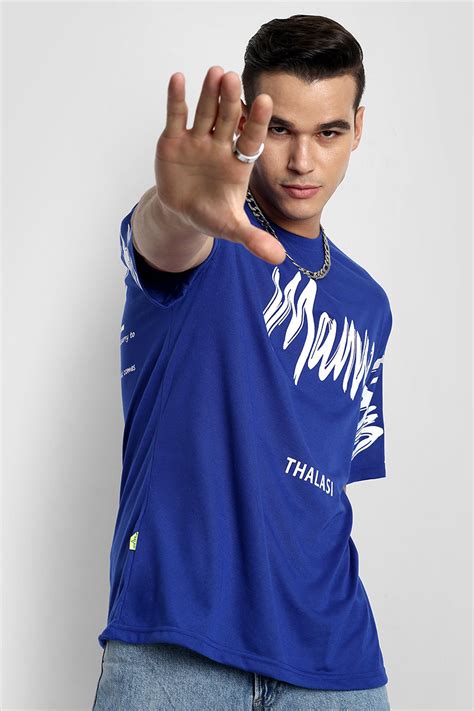 Shop Royal Blue Back Print Oversized T shirts for Men Online in India ...