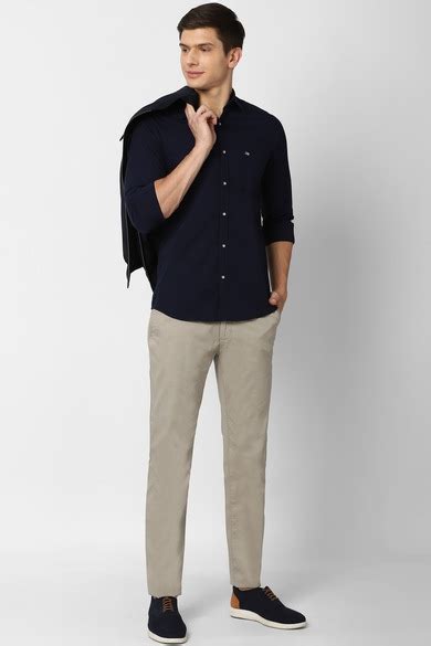 Buy Men Navy Slim Fit Solid Full Sleeves Casual Shirt Online - 688712 ...