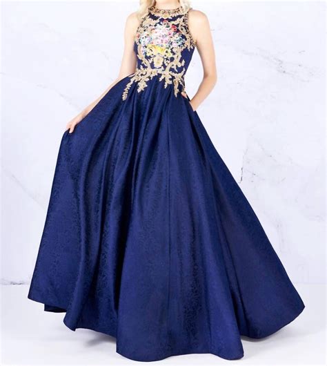 Buy Mac Duggal Boho Ball Gown In Navy - Blue At 36% Off | Editorialist