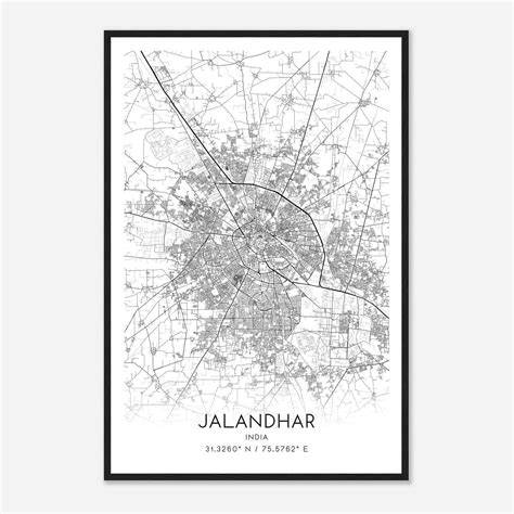 Jalandhar India Map Poster, Jalandhar City Road Wall Art Print - Custom Maps & Posters