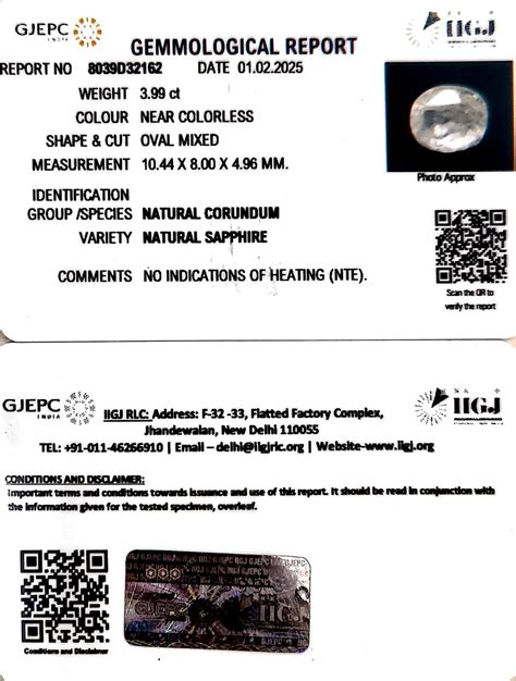 3.99/CT Natural White Sapphire with Govt Lab Certificate – Gem Selections