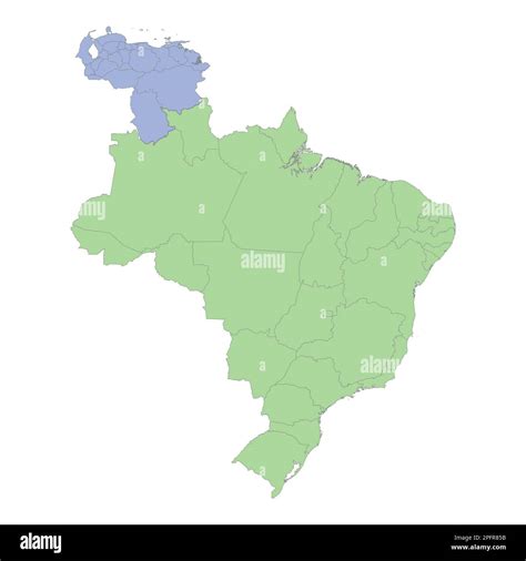High quality political map of Brazil and Venezuela with borders of the regions or provinces ...
