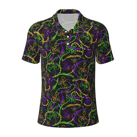 Cauagu Neon Mardi Gras Print Men's Polo Shirts, Short-Sleeve Polo ...