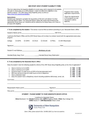 Fillable Online UNH STUDY AWAY STUDENT ELIGIBILITY FORM Fax Email Print ...