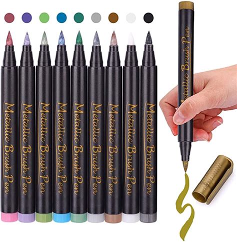 Mincho Metallic Brush Marker Pens - Soft Brush Tip, Metallic Paint Art ...
