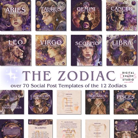 Astrology Instagram Post Template Bundle, Social Media Post Bundle ...