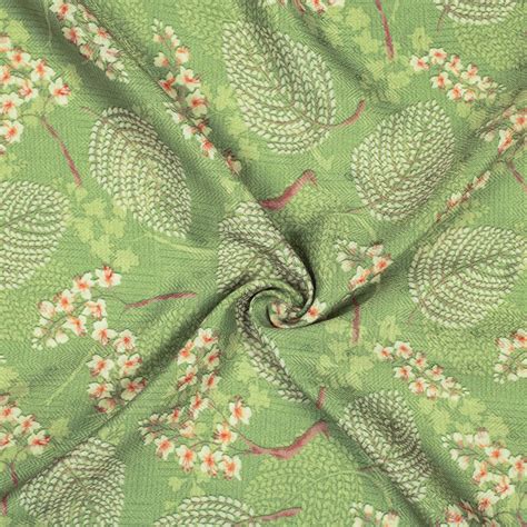 Moss Green And Pink Leaf Pattern Digital Print Elegant Blend Pashmina ...