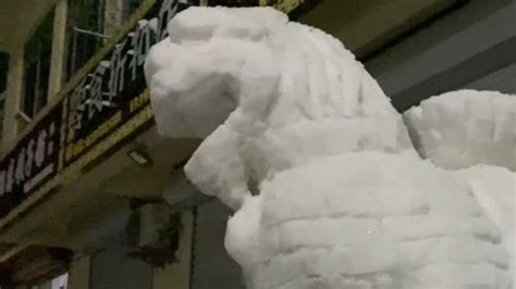 玉器店老板堆出1.8米高雪狮子：瑞雪兆丰年 图个好兆头_凤凰网视频_凤凰网