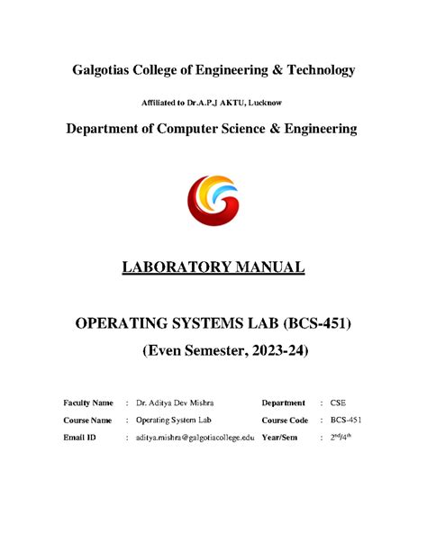 Final OS Lab Manual (BCS 451) - Galgotias College 2023-24 - Studocu
