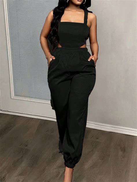 Slaydiva Solid Slant Pocket Cut Out Waist Cami Jumpsuit | SHEIN USA