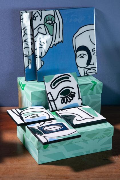 Buy Faces Decal Printed Blue Wood And Enamel Coaster Online – Freedom Tree