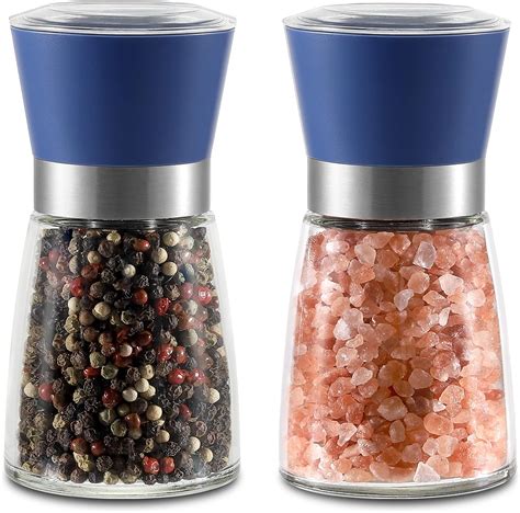 Amazon.com: Vzaahu Salt and Pepper Grinder Set Blue - Refillable Small ...