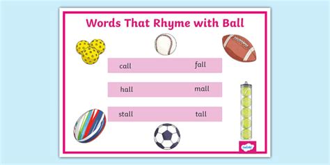 Rhyming Words for Ball Word Mat