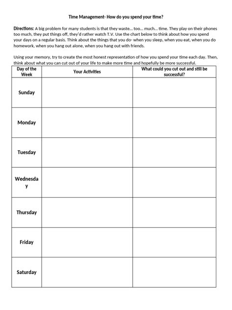 Time Management Chart | PDF | Career & Growth