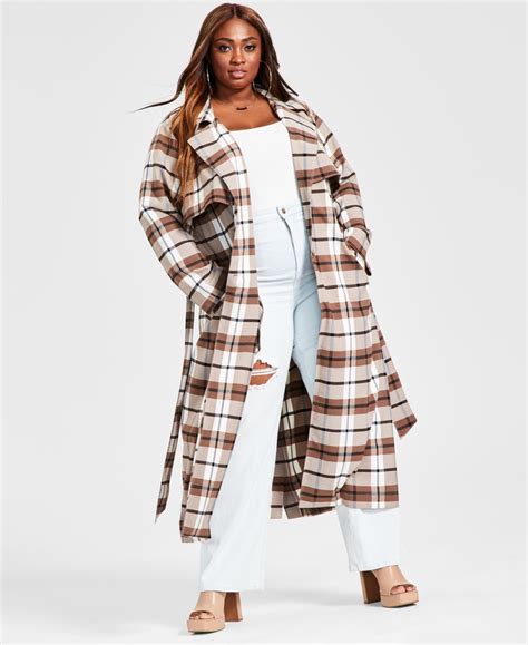 Nina Parker Trendy Plus Size Plaid Trench Coat - Plaid | SheFinds