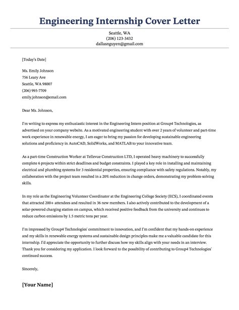 Examples and Guide for an Internship Cover Letter