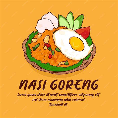 Hand drawn indonesia traditional food nasi goreng illustration ...