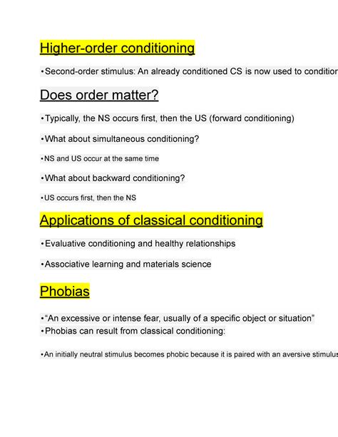 PSY311 - Classical Conditioning part 2 Lecture Notes - Higher-order ...