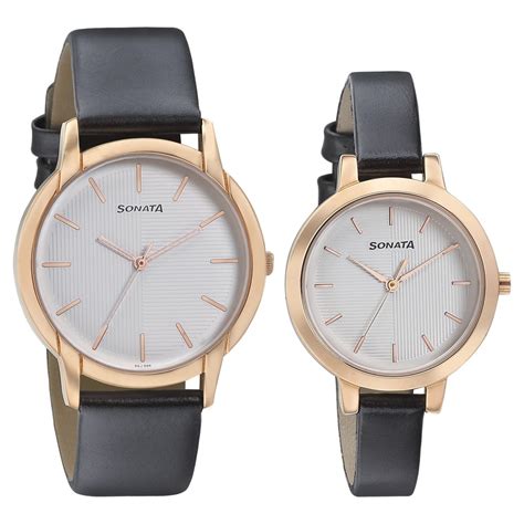 Buy Online Sonata Quartz Analog Silver Dial Leather Strap Watch for ...