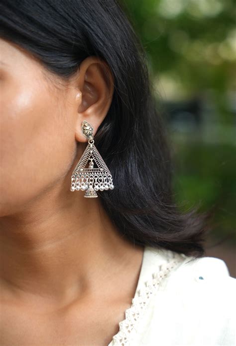 Alluring oxidised triangle jhumka – Craftybella