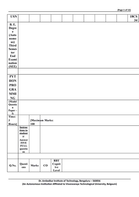 Python Model Question Paper 1 - USN 18CS 34 B. E. Degre e (Auto nomo us ...