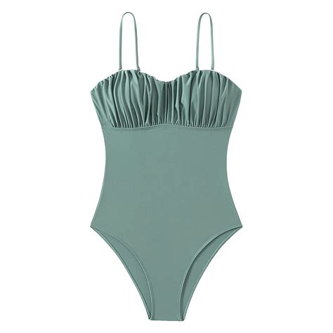 Celivon One Piece Swimsuit For Women Swimwear Sexy Pleated Bandeau Back ...