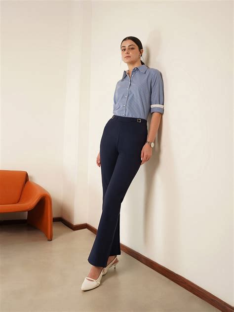 Buy Navy Blue LivIn Bootcut Pants Online | FableStreet