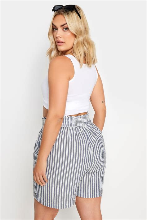 YOURS Plus Size Blue Striped Shorts | Yours Clothing