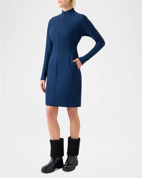Akris Techno Neoprene Long-Sleeve Zip-Front Dress | Neiman Marcus