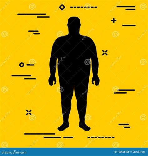 Flat Black Characterizing Male Silhouette for Extremely Obese Stage of Body Mass Index on Yellow ...