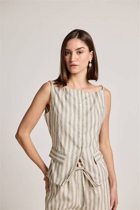 Green and White Striped Linen Waistcoat – BCPH
