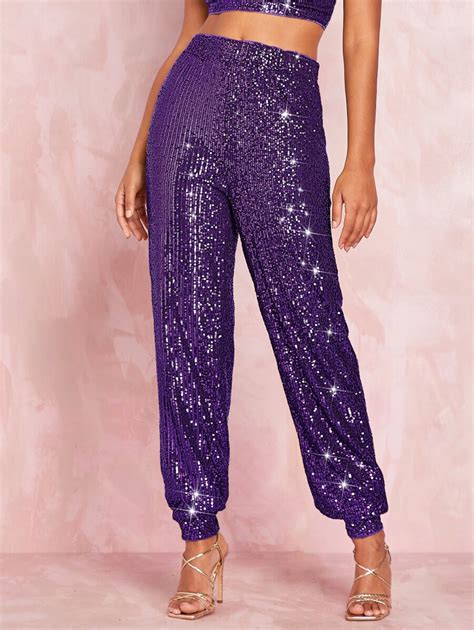 SHEIN BAE Sequin High Waisted Joggers | SHEIN USA