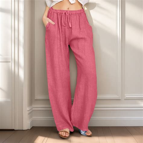 POROPL Plus Size Linen Pants Women Loose Wide Leg Drawstring Elastic ...