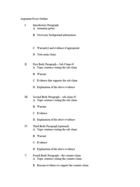Image result for Argumentative Essay Outline Example
