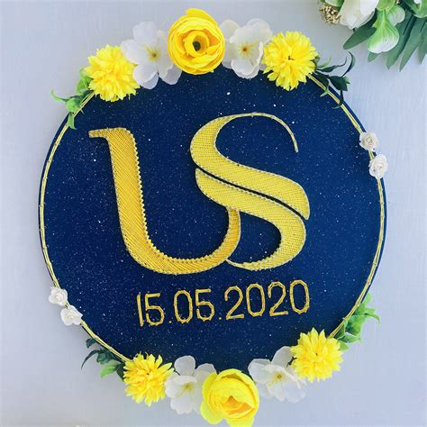 String Art Floral Wreath Personalized Wedding Couple Initials Nameplat ...