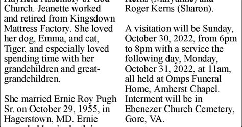 Jeanette Irene Pugh | Obituaries | winchesterstar.com