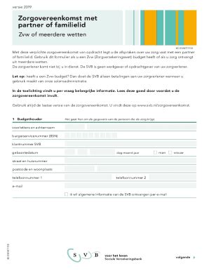 Fillable Online Zorgovereenkomst met partner of familielid Zvw of ...