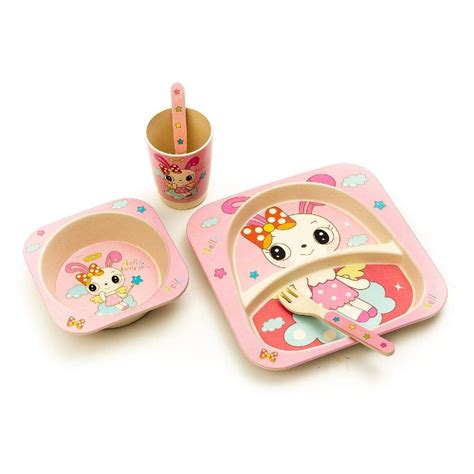 Kids 5 Piece Bamboo Fibre Eco-Friendly Meal Set - Bubbly Bunny (Baby P ...