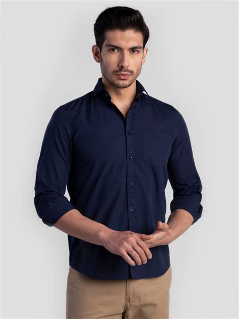 Men's Pure Cotton Plain Slim Fit Full Sleeve Casual Shirt - Blue